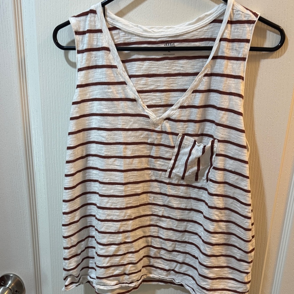 a.n.a White and Brown Striped Top